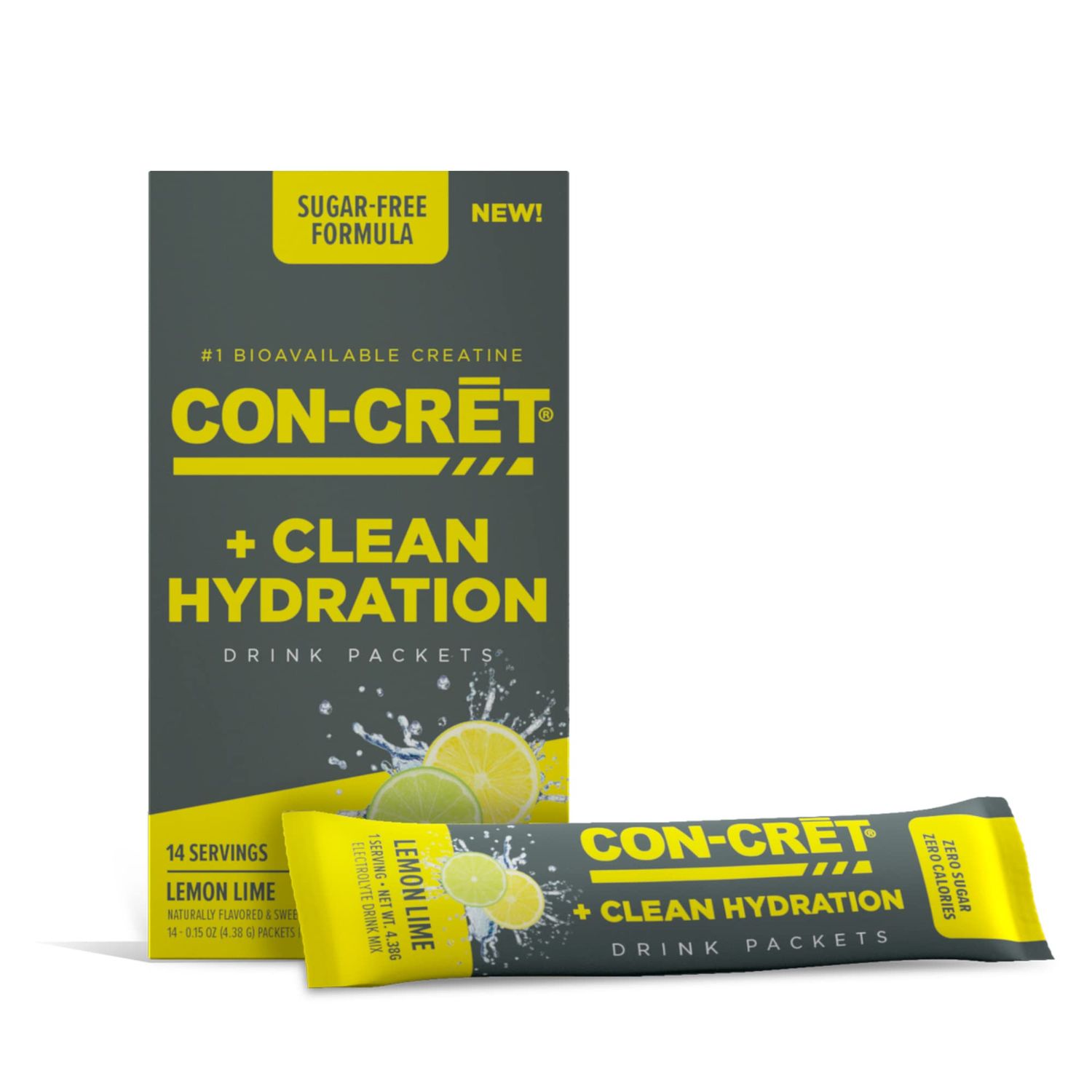 CON-CRET Creatine HCl + Hydration | Electrolyte Powder Packets | Lemon Lime | Sugar Free Electrolytes | Rehydration Formula w Potassium, Sodium, Zinc, Magnesium to Hydrate &amp; Recover (14 Count)