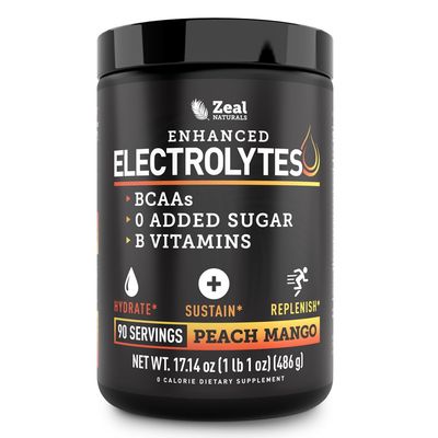 Enhanced Electrolyte Powder (Peach Mango | 90ct.) w/ 0 Sugar +BCAAs +B-Vitamins Electrolyte Supplement w Potassium Zinc &amp; Magnesium for Hydration - Keto Electrolytes