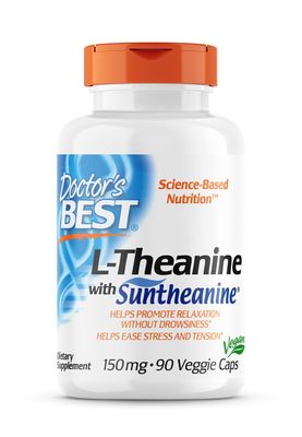 Doctor's Best L-Theanine Contains Suntheanine, Helps Reduce Stress &amp; Sleep, Non-GMO, Gluten Free, Vegan, 150 mg (DRB-00197), 90 Count