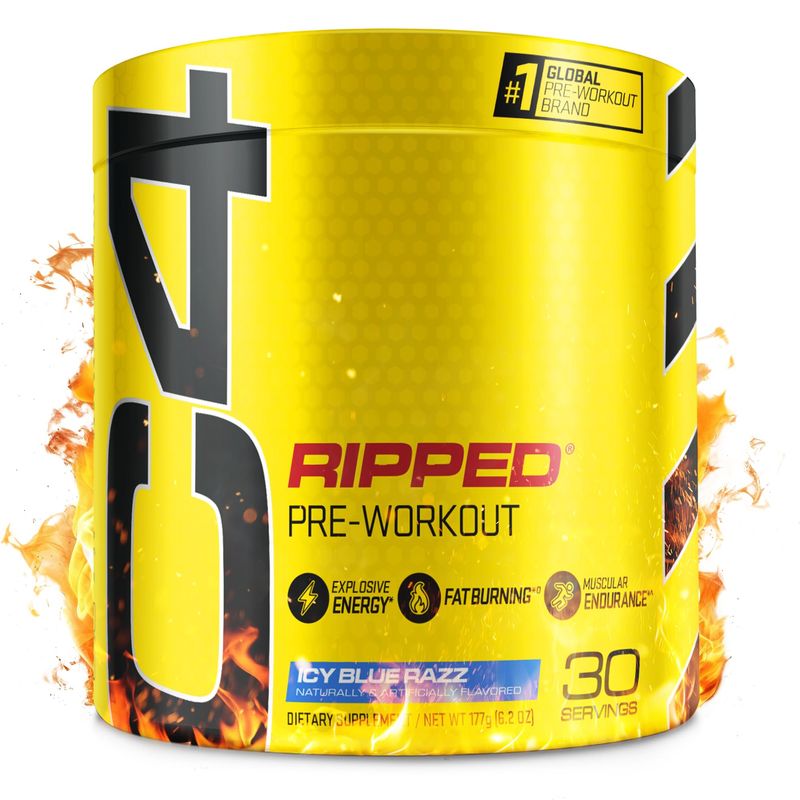 Cellucor C4 Ripped Pre Workout Powder for Energy, Beta Alanine, Sugar Free Energy Supplement Preworkout for Men &amp; Women - 150mg Caffeine + Creatine-Free - ICY Blue Razz - 30 Servings