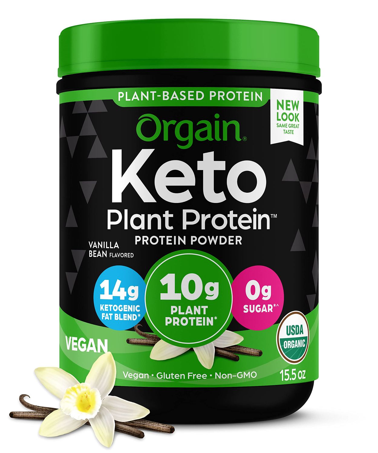 Orgain Organic Keto Vegan Protein Powder, Vanilla Bean - 10g Plant Based Protein, 0g Sugar*, Avocado &amp; Coconut Oil, Gluten Free, No Dairy, Lactose or Soy Ingredients, For Smoothies &amp; Shakes, 0.97lb