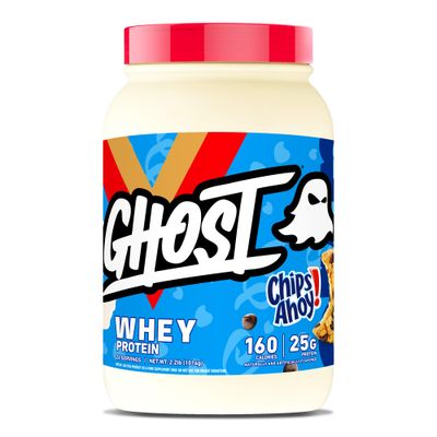GHOST Whey Protein Powder, Chips Ahoy - 2LB Tub, 25G of Protein - Chocolate Chip Cookie Flavored Isolate, Concentrate &amp; Hydrolyzed Whey Protein Blend