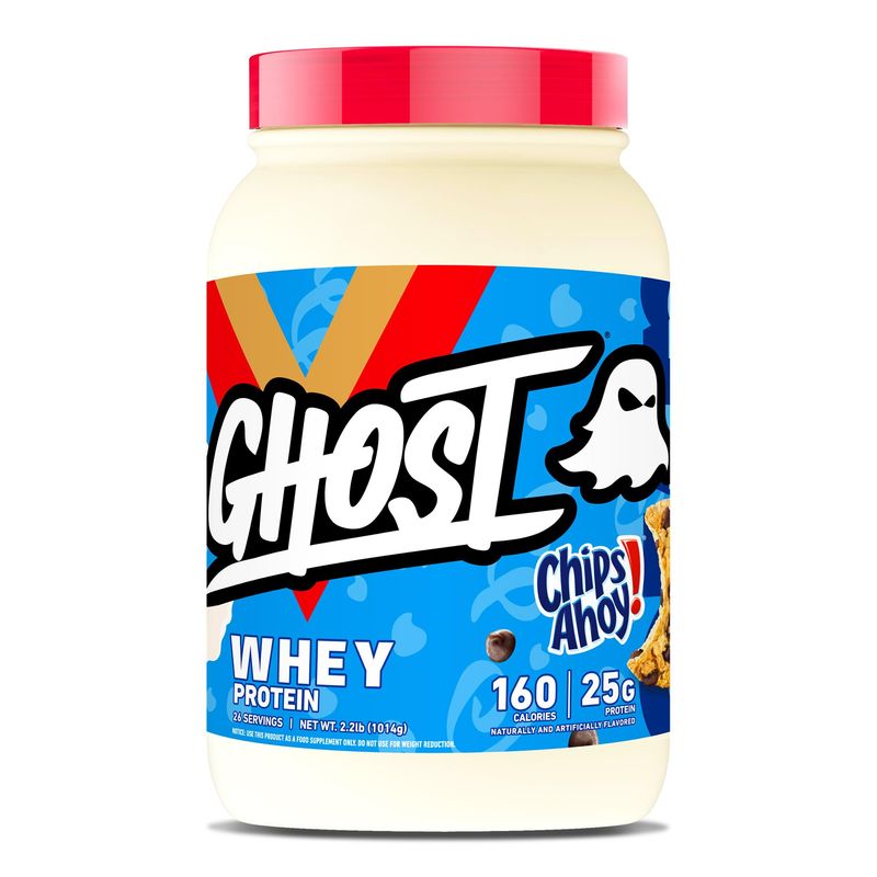 GHOST Whey Protein Powder, Chips Ahoy - 2LB Tub, 25G of Protein - Chocolate Chip Cookie Flavored Isolate, Concentrate &amp; Hydrolyzed Whey Protein Blend
