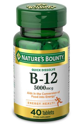 Vitamin B12 by Nature&#39;s Bounty, Quick Dissolve Vitamin Supplement, Supports Energy Metabolism and Nervous System Health, 5000mcg, 40 Tablets