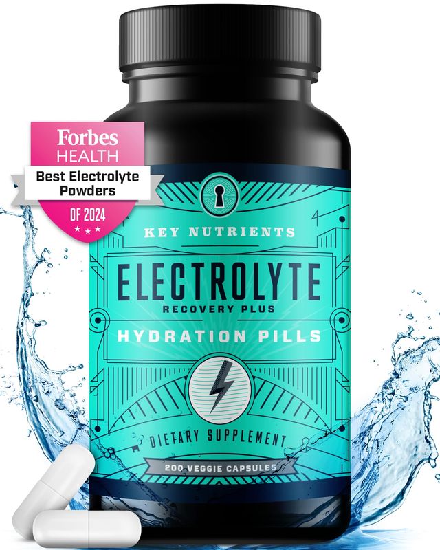 KEY NUTRIENTS Electrolyte Tablets, 200 Capsules, Salt Tablets for Dehydration, Fasting Electrolytes Tablets - Salt Pills with Electrolytes, No Sugar, Gluten Free Hydration Tablets Made in USA
