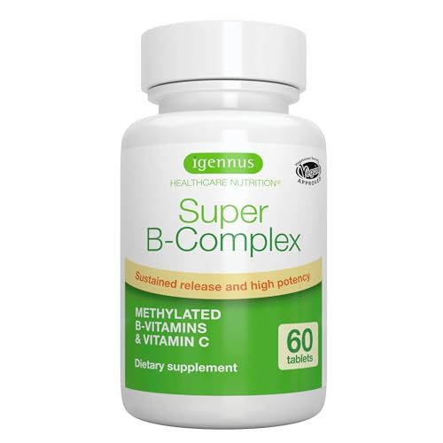 Super B-Complex - Methylated B Vitamins, MTHFR Supplement with Methylfolate &amp; B12 Methylcobalamin, Sustained Release, Clean Label, Vegan, Lab Verified, 60 Small Tablets by Igennus