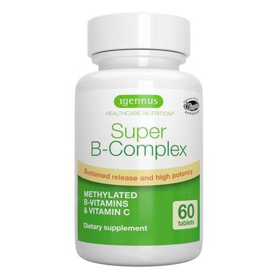 Super B-Complex - Methylated B Vitamins, MTHFR Supplement with Methylfolate &amp; B12 Methylcobalamin, Sustained Release, Clean Label, Vegan, Lab Verified, 60 Small Tablets by Igennus