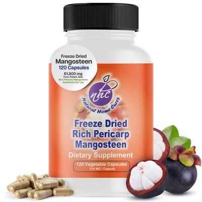 Natural Home Cures Mangosteen Pericarp Capsules - Organic Freeze Dried Powder with 61,800mg Strength, Rich in 56+ Potent Xanthones &amp; Flavonoids, High ORAC - 120 Veggie Capsules