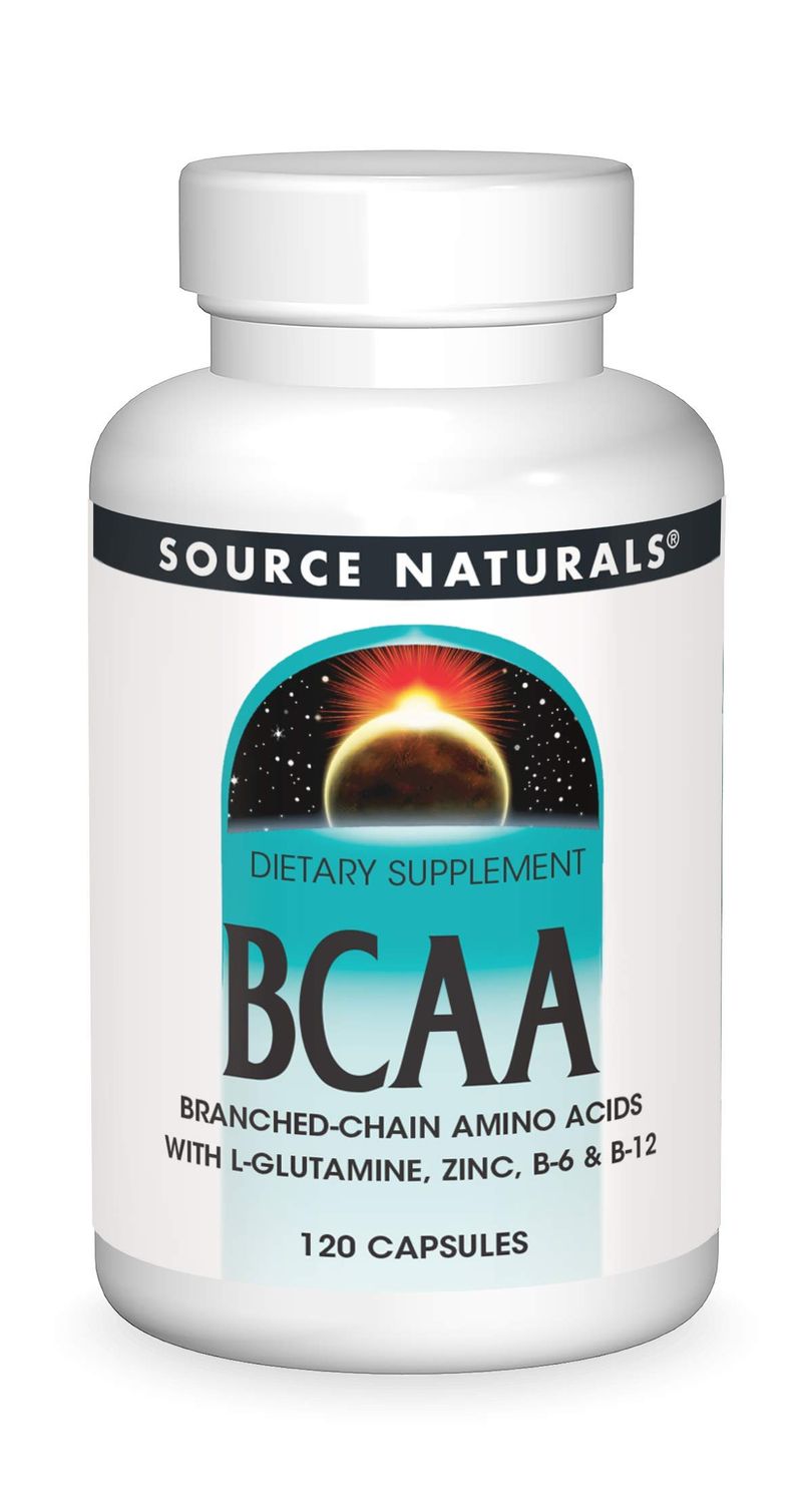 Source Naturals BCAA Branched-Chain Amino Acids with L-Glutamine, Zinc, B-6 and B-12, Provides Supports The Bodys Muscular Systems* - 120 Capsules