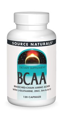 Source Naturals BCAA Branched-Chain Amino Acids with L-Glutamine, Zinc, B-6 and B-12, Provides Supports The Bodys Muscular Systems* - 120 Capsules