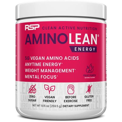 RSP NUTRITION AminoLean Pre Workout Powder, Amino Energy &amp; Weight Management with Vegan BCAA Amino Acids, Natural Caffeine, Preworkout Boost for Men &amp; Women, 30 Serv