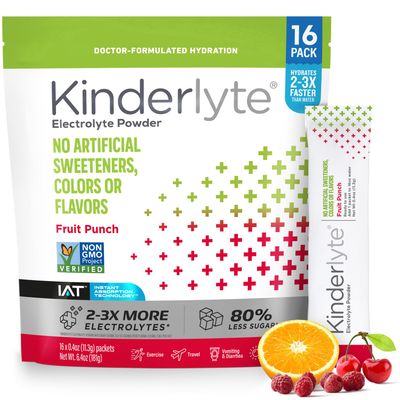 Kinderlyte Electrolyte Powder, Rapid Hydration, Easy Open Packets, Supplement Drink Mix (Fruit Punch, 16 Count)