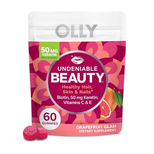 OLLY Undeniable Beauty Gummy, For Hair, Skin, Nails, Biotin, Vitamin C, Keratin, Chewable Supplement, Grapefruit, 30 Day Supply - 60 Count