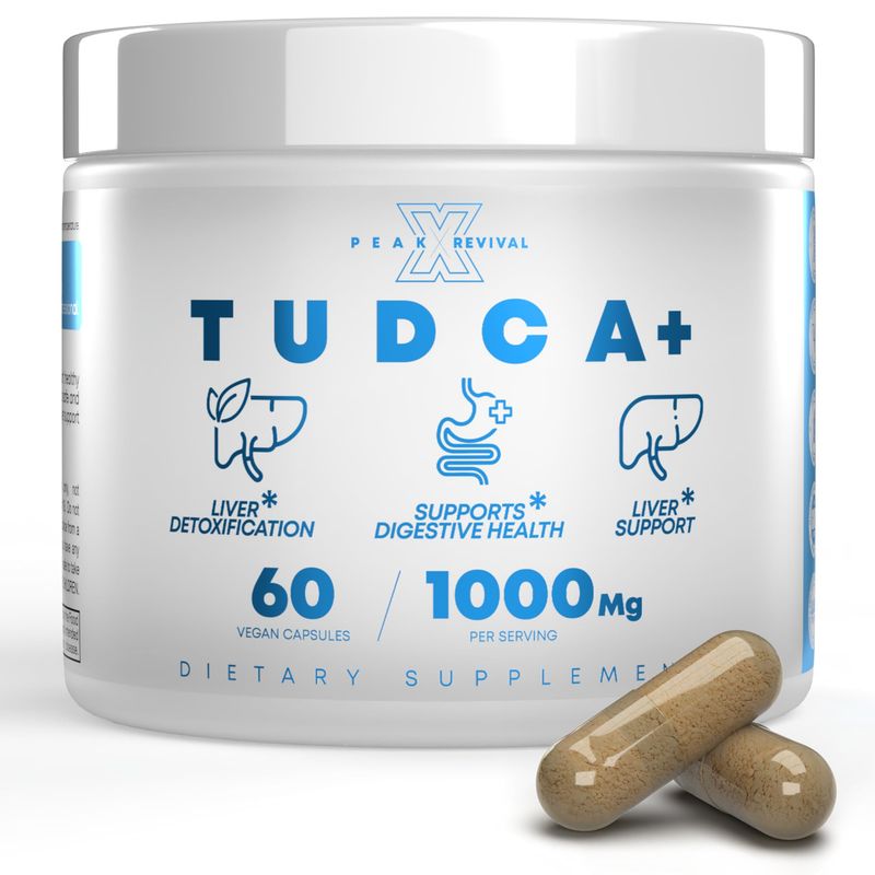 Peak Revival-X TUDCA+ 1000mg Bile Salt Supplement for Liver Support, Detoxification, Digestive Health, Inflammation, and Skin Health - Made in The USA (60 Vegan Capsules)