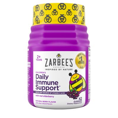 Zarbee&#39;s Children&#39;s Daily Immune Support Gummies with Real Elderberry + Vitamins A, C, D, E &amp; Zinc to Help Promote a Healthy Immune System, No Artificial Flavors, Gluten-Free, 42 ct