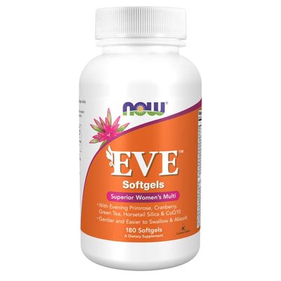 NOW Foods Supplements, Eve Women's Multivitamin with Evening Primrose, Cranberry, Green Tea, Horsetail Silica &amp; CoQ10, 180 Softgels