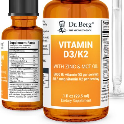 Dr. Berg Liquid Vitamin D3 &amp; K2 Supplement with Zinc - for Bone, Teeth, Mood &amp; Immune Health* - Vitamin D3 &amp; K2 Drops for Adults - 1 fl oz