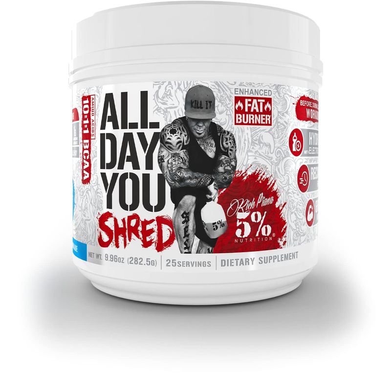 5% Nutrition Rich Piana AllDayYou Shred BCAA Powder | Amino Acid Supplement for Weight Loss | Elite Fat Burning Pre Workout for Energy, Hydration, Endurance &amp; Recovery (Blueberry Lemonade)