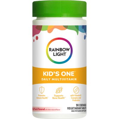 Rainbow Light Kids One Multivitamin, Chewable Multivitamin for Kids Provides Healthy Growth and Immune Support, With Vitamin C, Zinc, &amp; B Complex, Vegetarian and Gluten Free, Fruit Punch, 90 Count