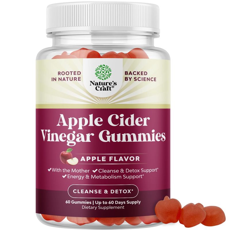 Apple Cider Vinegar ACV Gummies - Gut Health &amp; Natural Energy Supplement with Vitamin B6 B12 Beet Root and Pomegranate - Apple Cider Vinegar with Mother Body Cleanse Detox for Women &amp; Men 60 Servings