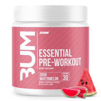 RAW Essential Pre-Workout Powder (Sour Watermelon) - Chris Bumstead Sports Nutrition Supplement for Men &amp; Women Preworkout Energy with Caffeine, L-Citrulline, L-Tyrosine, Beta Alanine Blend