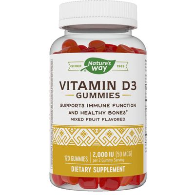 Nature&#39;s Way Vitamin D3 Gummies, Supports Immune and Bone Health*, 2000 IU (50 mcg) per 2-gummy Serving, Mixed Fruit Flavored, 120 Gummies (Packaging May Vary)