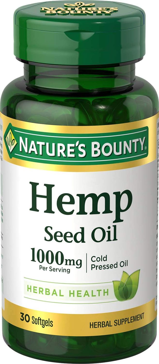 Nature&#39;s Bounty Hemp Seed Oil, Herbal Supplement, 1000mg Cold Pressed Oil, 30 Softgels