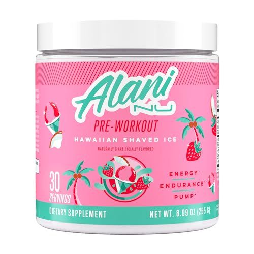 Alani Nu Pre Workout Powder Hawaiian Shaved Ice | Amino Energy Boost | Endurance Supplement | Sugar Free | 200mg Caffeine | L-Theanine, Beta-Alanine, Citrulline | 30 Servings