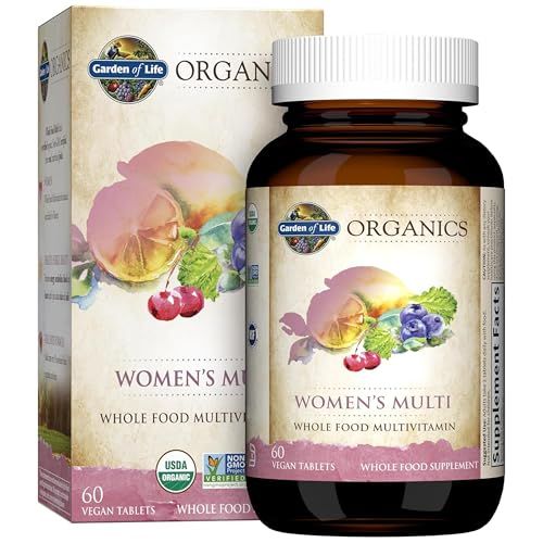Garden of Life Organics Multivitamin for Women, Womens Multi with Vitamin C, D, Folate, B6, B12, Biotin, Iron, Vegan Whole Food Vitamins for Women, Energy, Skin, Nails, 120 Tablets