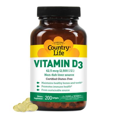 Country Life Vitamin D3 2500 IU Soft Gels, Larger, 200 sg, 200 Count