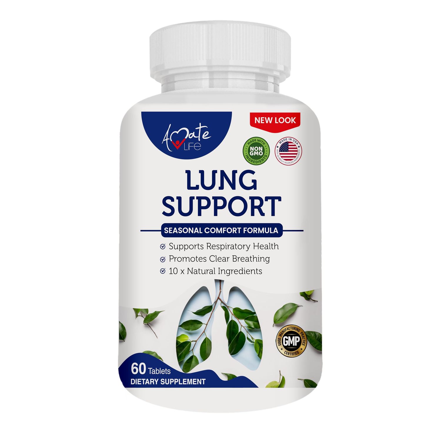 Amate Life Lung Support Dietary Supplements Herbal Breathing Support 10 Active Ingredients Original Formula for Lung Health Lung Cleanse Formula Supplement for Bronchial System 60 Capsules Non GMO
