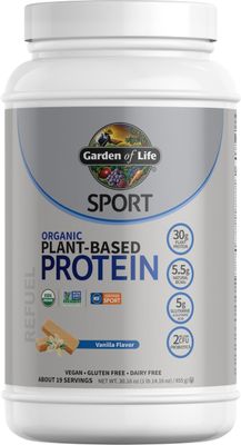 Organic Vegan Protein Powder, Vanilla Protein Powder with Probiotics, BCAAs, 30g Plant Protein, NSF Certified, Gluten Free &amp; Sport, Non GMO, Garden of Life Sport Protein Powder - 19 Servings