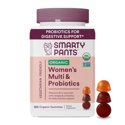 SmartyPants Organic Women&#39;s Multivitamin Gummies: Biotin, Probiotics, Methylfolate, Omega 3 (ALA), Vitamin D3, C, Vitamin B12, B6, Vitamin A, K &amp; Zinc, Gluten Free, 120 Count (30 Day Supply)