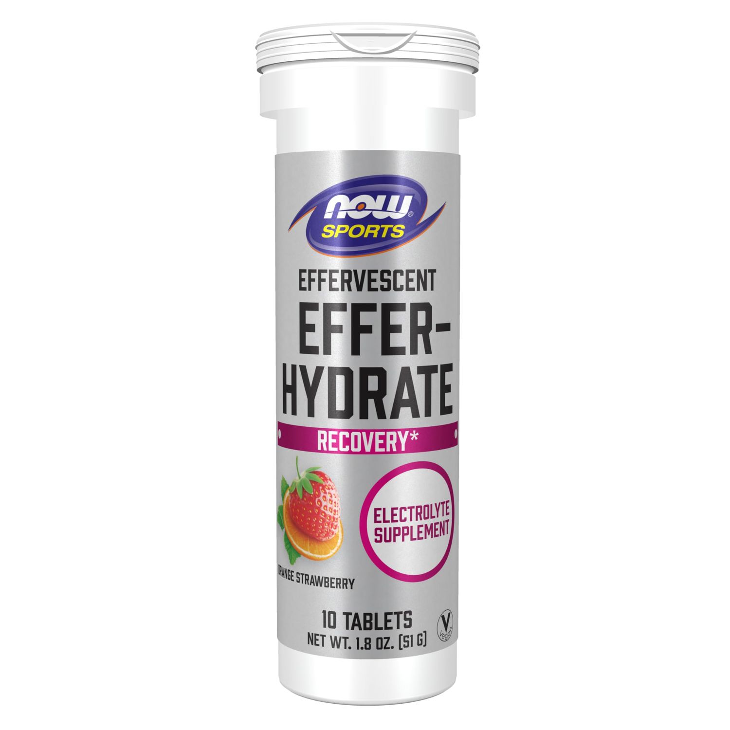 NOW Foods Sports Nutrition, Effervescent Effer-Hydrate, Electrolyte Supplement, Recovery*, Orange Strawberry, 10 Tablets