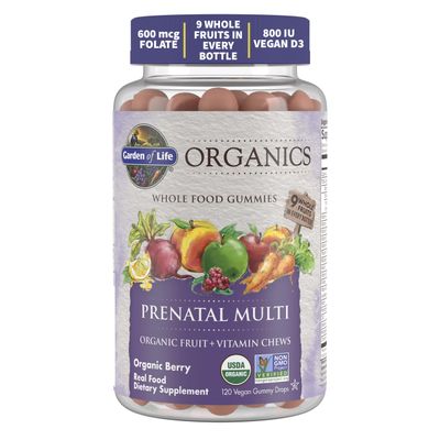 Garden of Life Organics Prenatal Gummies Multivitamin with Vitamin D3, B6, B12, C &amp; Folate for Healthy Fetal Development - Organic, Non-GMO, Gluten-Free, Vegan, Berry Flavor, 30 Day Supply