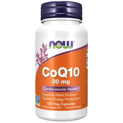 NOW Foods Supplements, CoQ10 30 mg, Pharmaceutical Grade, All-Trans Form produced by Fermentation, 120 Veg Capsules