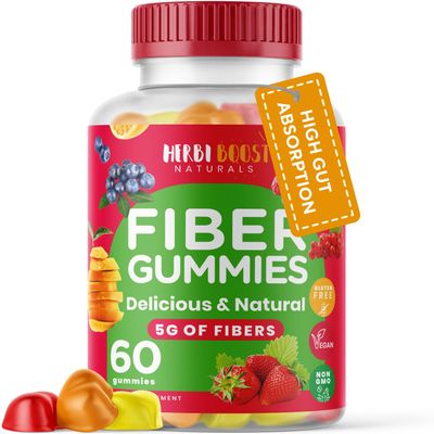 Prebiotic Fiber Gummies for Adults &amp; Kids, Vegan Gummy Soluble Fiber with Inulin, Chicory Root Stimulating Enzymes for Digestion, Bloating Relief &amp; Gut Health, Multicolor Natural Flavor Vitamins