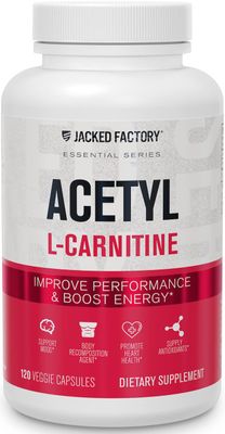 Jacked Factory Acetyl L Carnitine 750mg Supplement - Extra Strength L-Carnitine (ALCAR) for Energy, Body Recomposition, Memory &amp; More - Zero Fillers - 120 Non GMO Veggie Pills