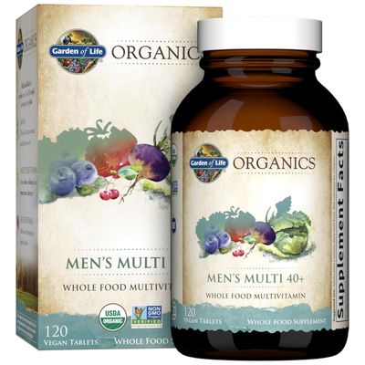 Garden of Life Organics Whole Food Multivitamin for Men 40+ 120 Tablets, Vegan Mens Multi for Health &amp; Well-Being Certified Organic Whole Food Vitamins &amp; Minerals for Men Over 40 Mens Vitamins