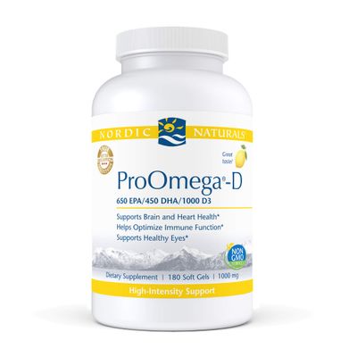 Nordic Naturals ProOmega-D, Lemon Flavor - 180 Soft Gels - 1280 mg Omega-3 + 1000 IU D3 - High-Potency Fish Oil - EPA &amp; DHA - Brain, Eye, Heart, Joint, &amp; Immune Health - Non-GMO - 90 Servings
