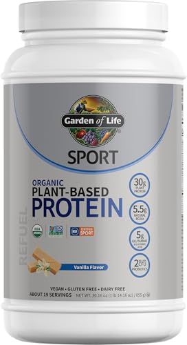 Organic Vegan Protein Powder, Vanilla Protein Powder with Probiotics, BCAAs, 30g Plant Protein, NSF Certified, Gluten Free &amp; Sport, Non GMO, Garden of Life Sport Protein Powder - 19 Servings