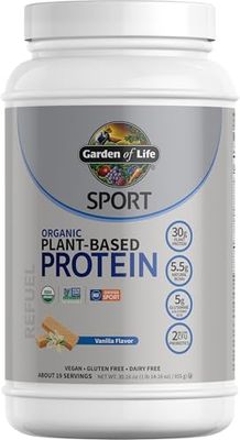 Organic Vegan Protein Powder, Vanilla Protein Powder with Probiotics, BCAAs, 30g Plant Protein, NSF Certified, Gluten Free &amp; Sport, Non GMO, Garden of Life Sport Protein Powder - 19 Servings