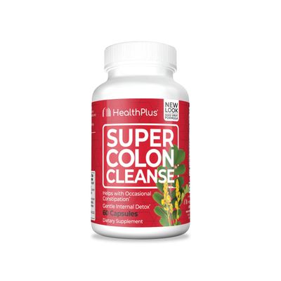 Health Plus Super Colon Cleanse 10 Day Gentle Gut Cleanse Detox, Psyllium Husk, Probiotics for Constipation Relief & Digestive Support, 60 Capsules