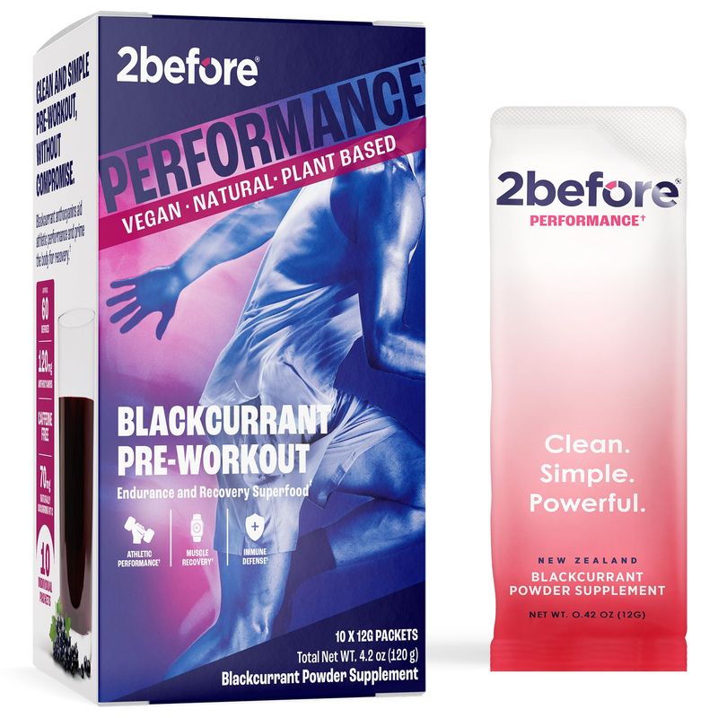 2before Blackcurrant I All Natural Vegan Pre Workout, Caffeine Free I Clean Energy, Endurance, Recovery I Pre Workout Women and Men I 10 x Individual Packets I Informed Sports Certified