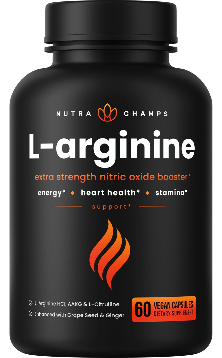 Premium L Arginine Supplement | 5-in-1 Nitric Oxide Supplement | L-Arginine Powder &amp; L Citrulline Enhanced with Grape Seed &amp; Ginger | Energy, Blood Flow, Heart Health &amp; Stamina | 60 Vegan Capsules