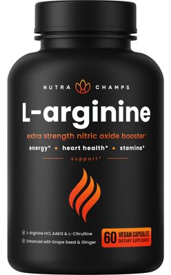 Premium L Arginine Supplement | 5-in-1 Nitric Oxide Supplement | L-Arginine Powder &amp; L Citrulline Enhanced with Grape Seed &amp; Ginger | Energy, Blood Flow, Heart Health &amp; Stamina | 60 Vegan Capsules