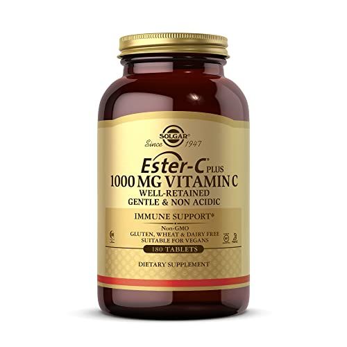 SOLGAR Ester-C Plus 1000 mg Vitamin C (Ascorbate Complex) - 180 Tablets - Gentle &amp; Non Acidic - Supports Upper Respiratory Health - Non-GMO, Gluten Free - 180 Servings