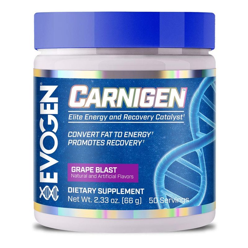 Evogen Carnigen Premium Carnitine Powder | Supports Fat Metabolism &amp; Promotes Recovery | Stimulant-Free L-Carnitine Matrix | Grape Blast | 50 Servings