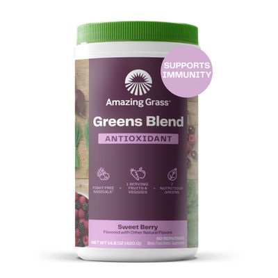 Amazing Grass Greens Superfood Antioxidant: Greens Powder with Organic Spirulina, Beet Root Powder, Elderberry &amp; Probiotics, Sweet Berry, 60 Servings (Packaging May Vary)