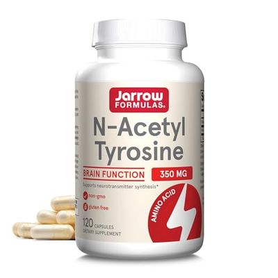 Jarrow Formulas N-Acetyl Tyrosine 350 mg, Brain Support Supplement, Dietary Supplement, Contains Vitamin B6 for Amino Acid Metabolism, 120 Capsules, 120 Day Supply